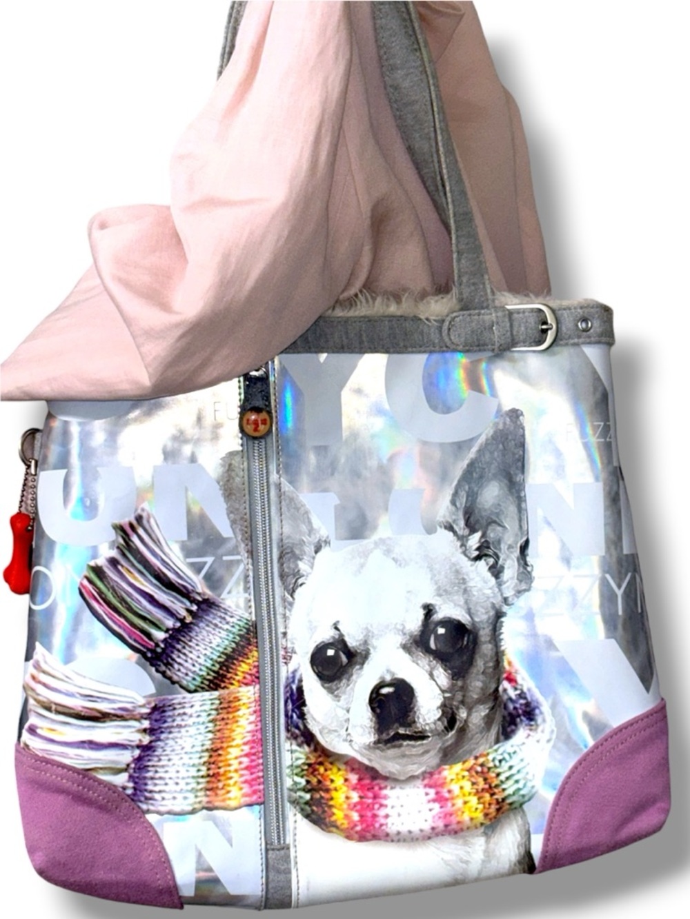 Fuzzy Nation Chihuahua Dog Holographic Tote Bag Iridescent